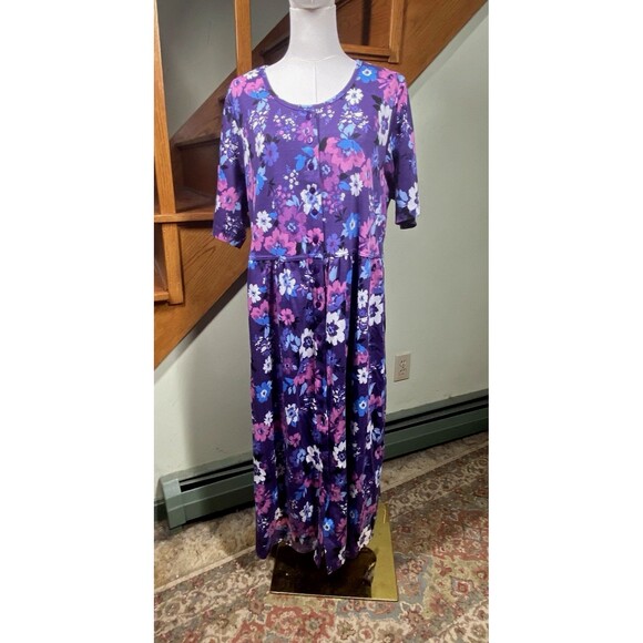 Woman Within Plus 22/24 1X Purple Floral Essential Midi Dress Cottagecore Boho - Picture 1 of 11